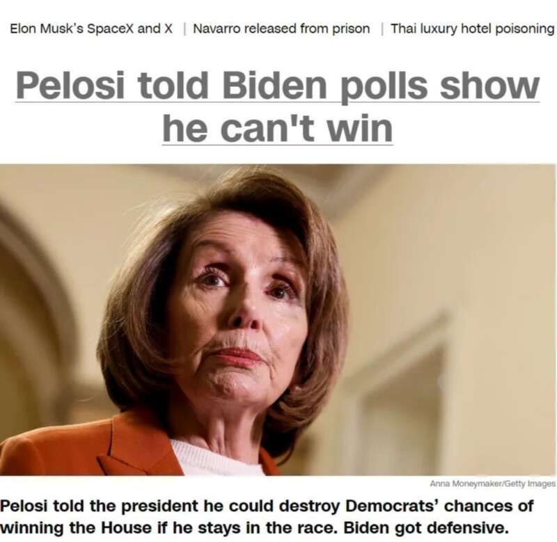 佩洛西告诉拜登，民调显示他赢不了
